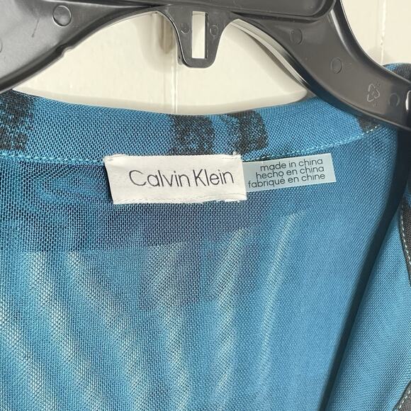 Calvin Klein Womens Button Down Blouse XL Sheer Mesh Rave Cyber Slinky Grunge - Picture 3 of 10